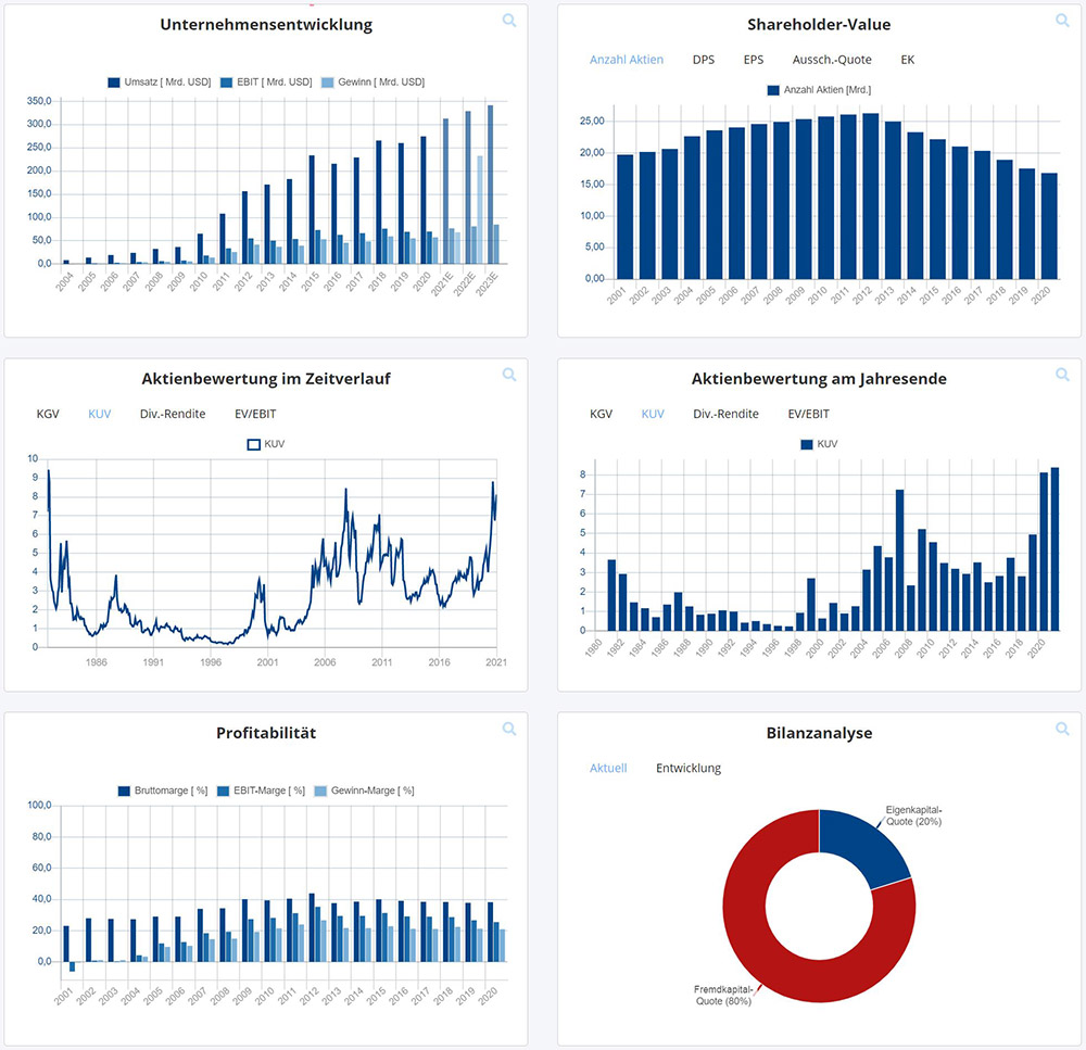 Visualisierung von Fundamentaldaten und Aktienbewertungen